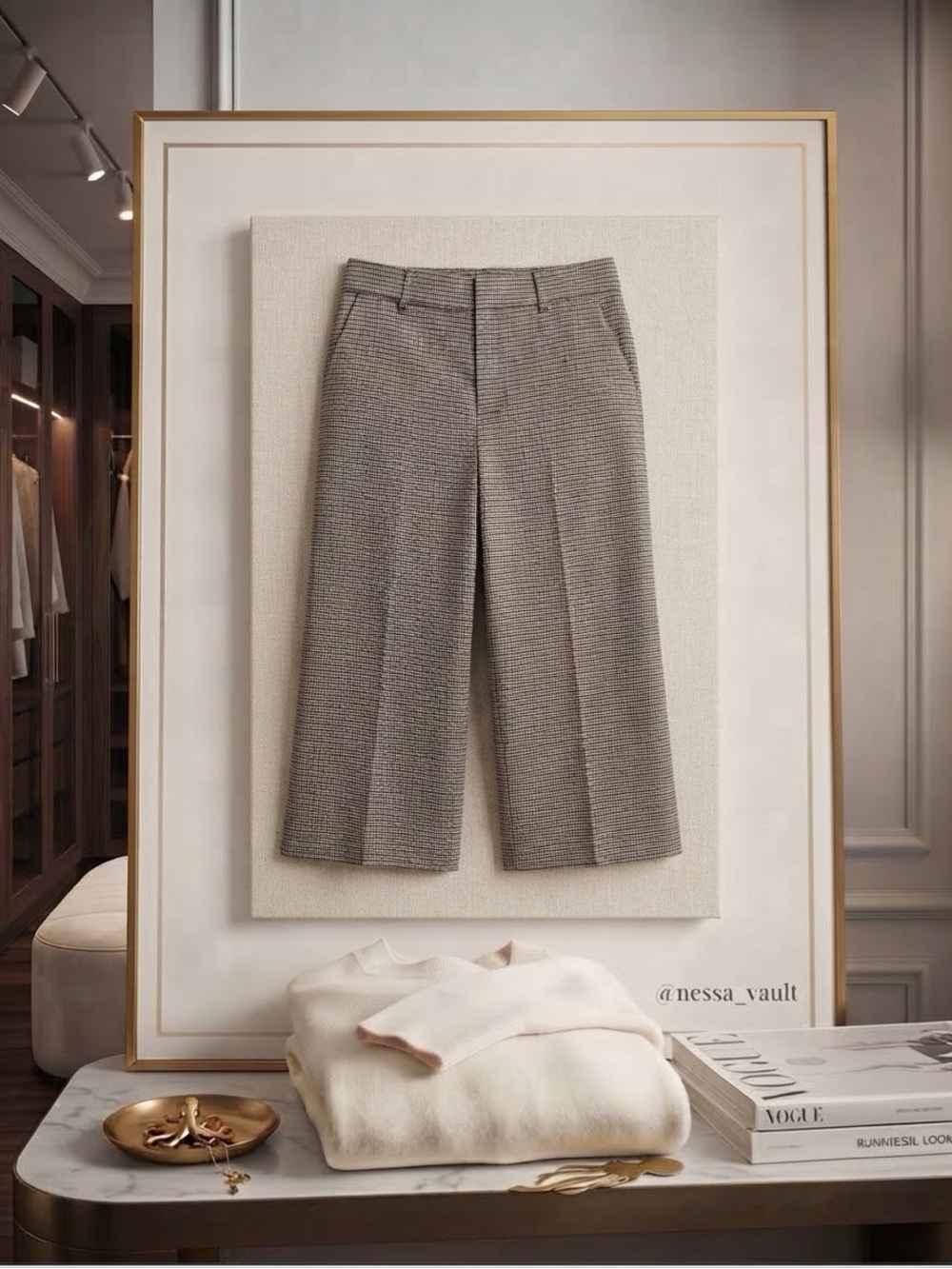 Banana Republic Wide-Leg Pants in Black and White Mini Houndstooth